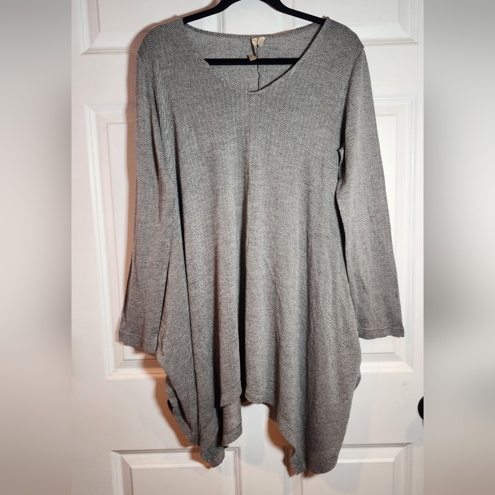 Comfy USA Black White Chevron Asymmetrical Tunic Top/Dress M